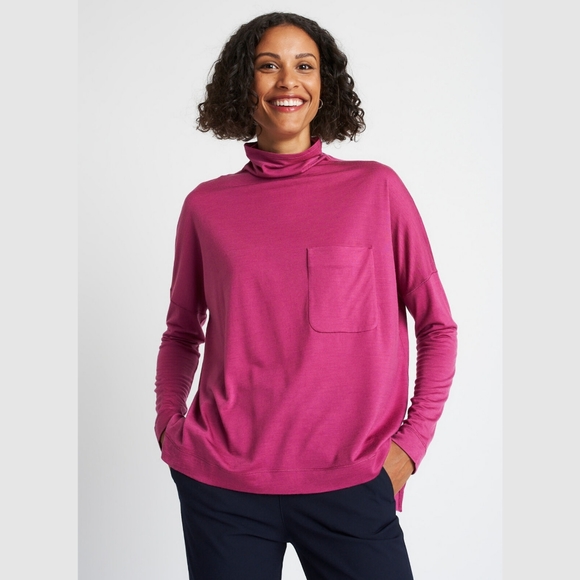 Kit and Ace Merino Turtleneck Long Sleeve Tee Knit Top Pocket Size Small Pink - Picture 2 of 16